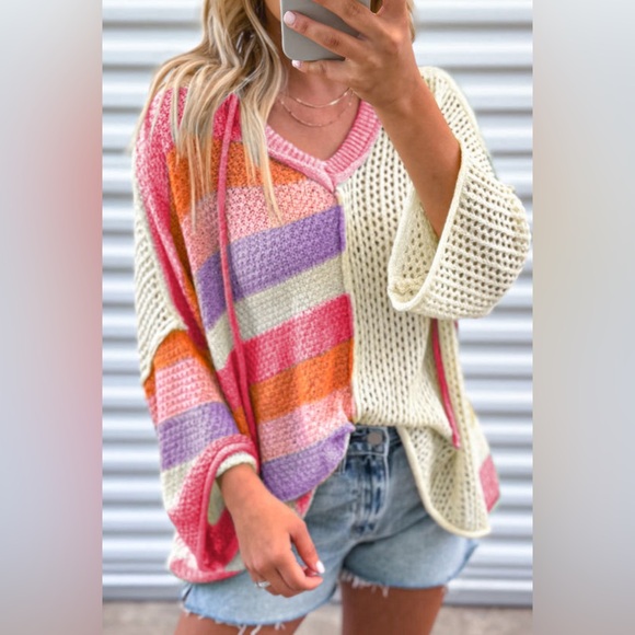 Sweaters - Raelynn oversized colorblock hooded sweater